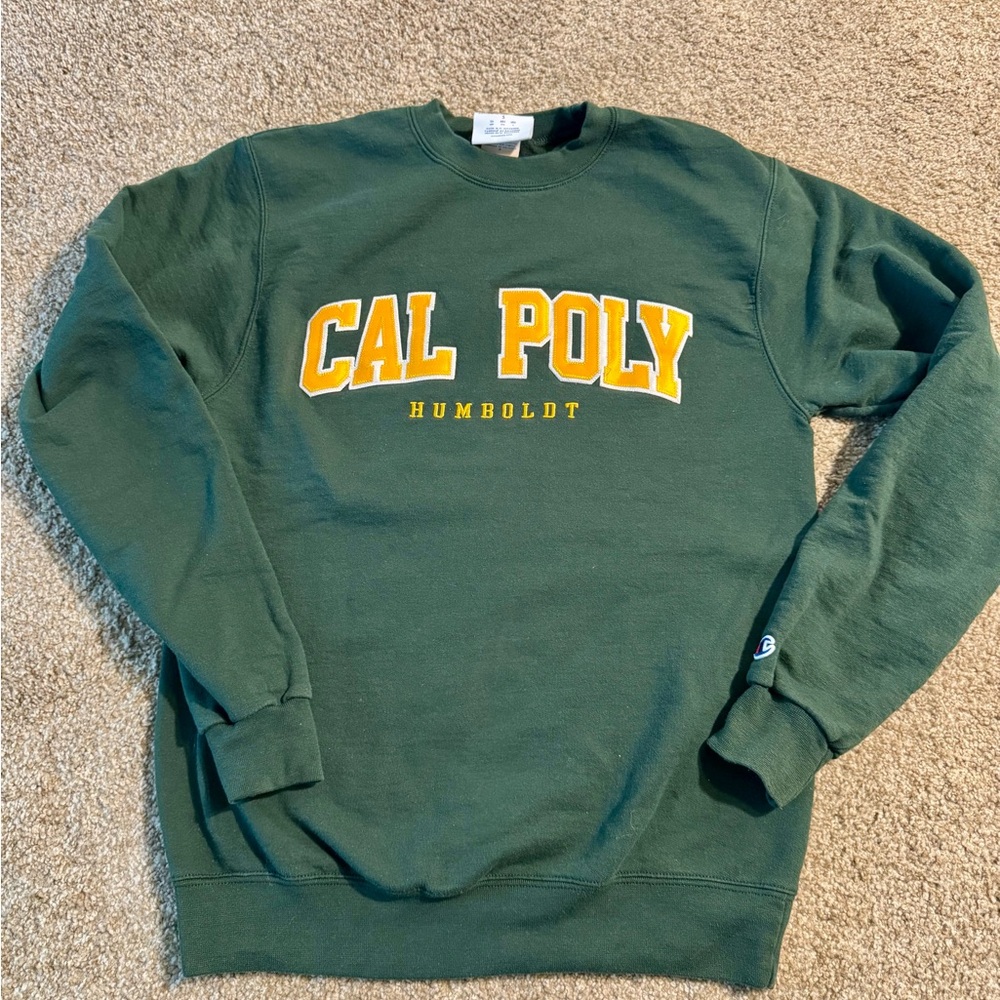 Champion Vintage Cal Poly Humboldt Green Embroidered Sweathirt Size Small